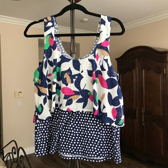 MEADOW RUE THROUGHWAY LAYERED TANK FLORAL DOTS M - Picture 1 of 5
